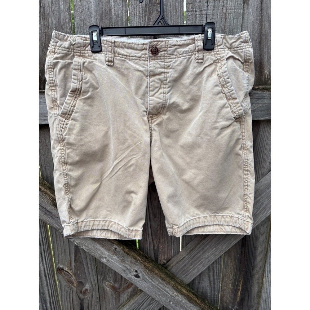 VTG Abercrombie & Fitch Mens Chino Shorts Khaki Tan Cotton Button Fly Size 36